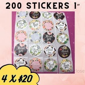 200 thank you stickers small 1” round 8 designs